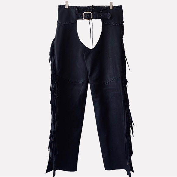 BLACK LEATHER SHAPS WITH SIDE FRINGE - Picture 9 of 16